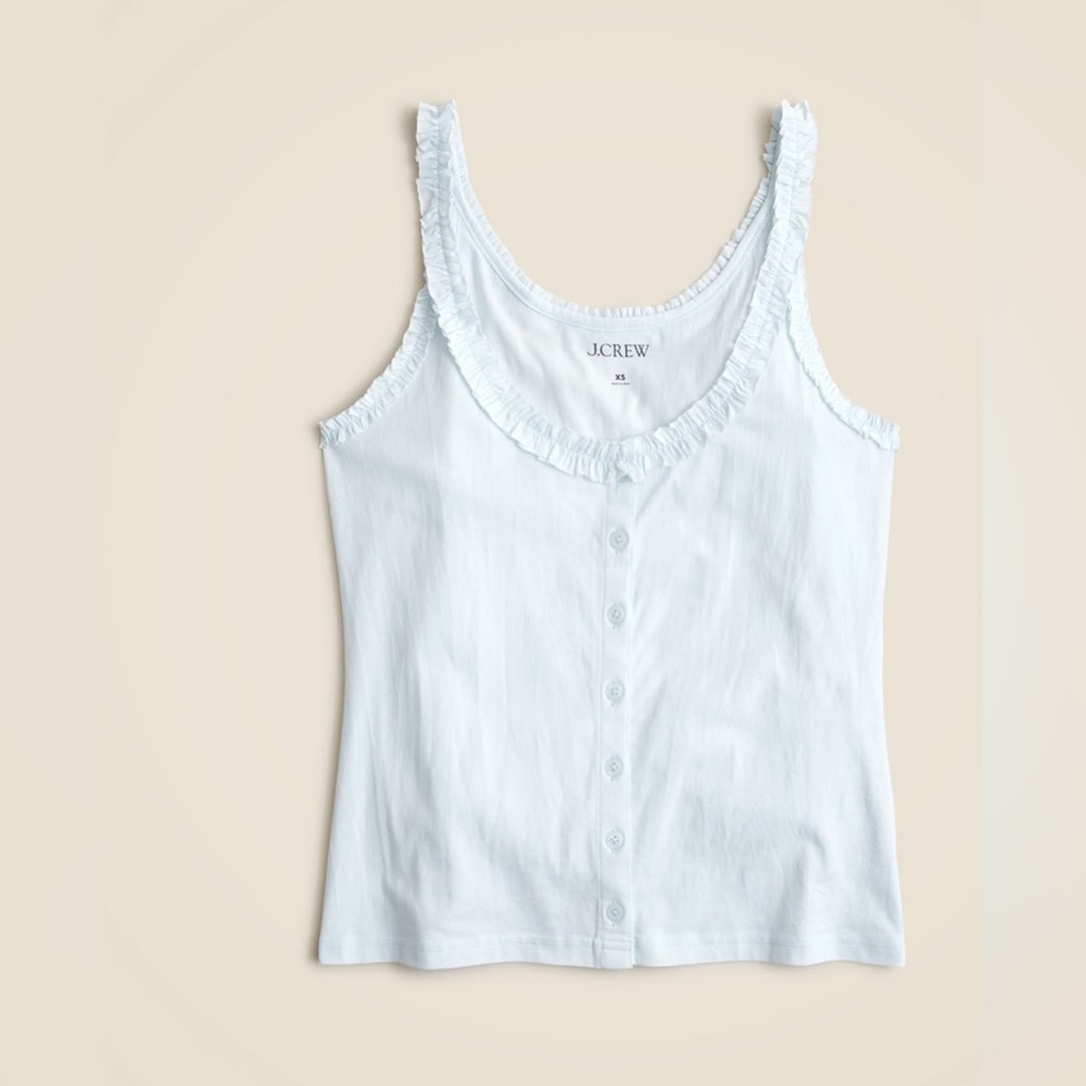 Jcrew Broken-in jersey button-front tank top with ruffle trim in ocean air